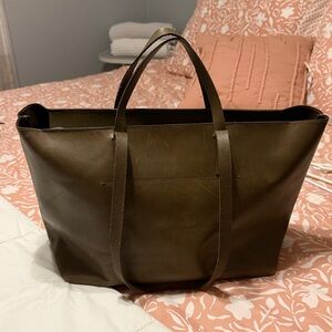 Madewell The Zip-Top Essential Tote 100% Leather 2 Way Bag Burnt Olive